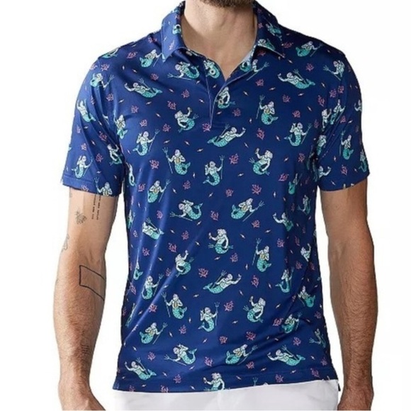 Chubbies Golf Polo Men's Medium The Triton Of The Sea Performance Polo Blue NEW - Picture 1 of 12